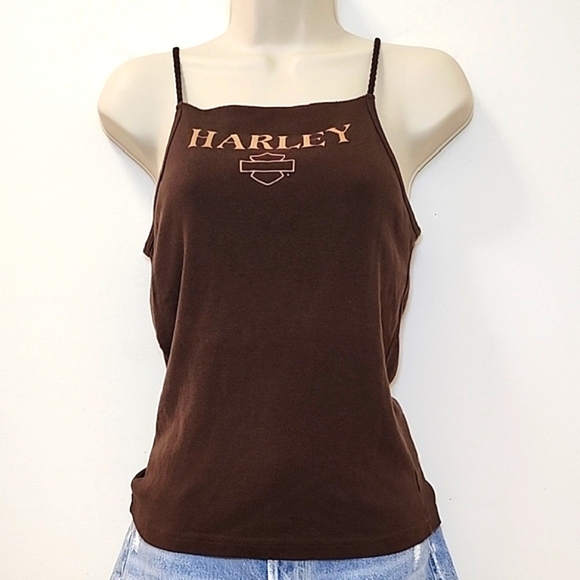 Harley-Davidson Tops - Harley Davidson Y2K Tank Top Brown Spaghetti Barnet El Paso Texas Size Meduim
